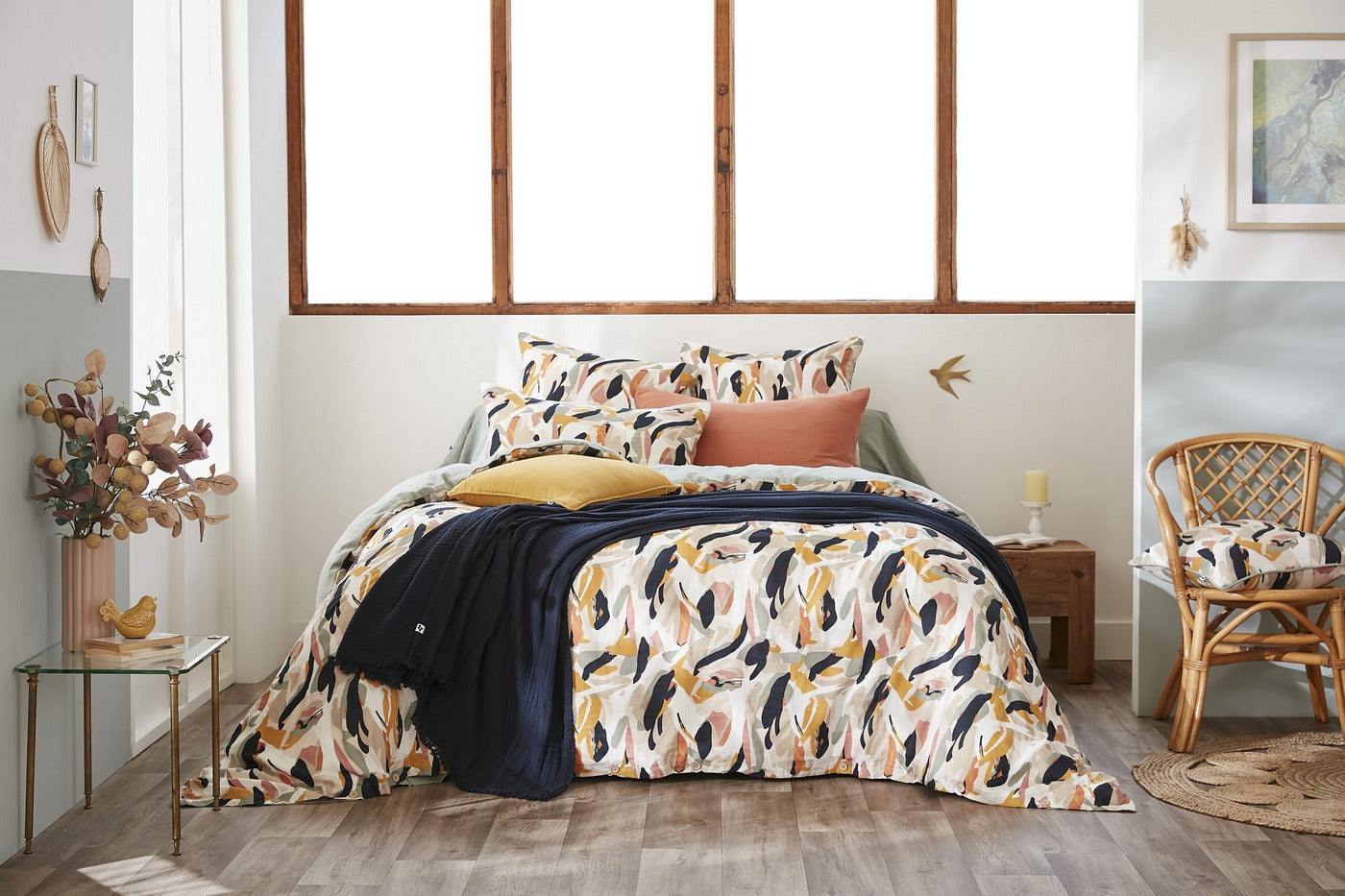 Julia - Reversible Duvet Cover - Printed Cotton Gauze - Eucalyptus