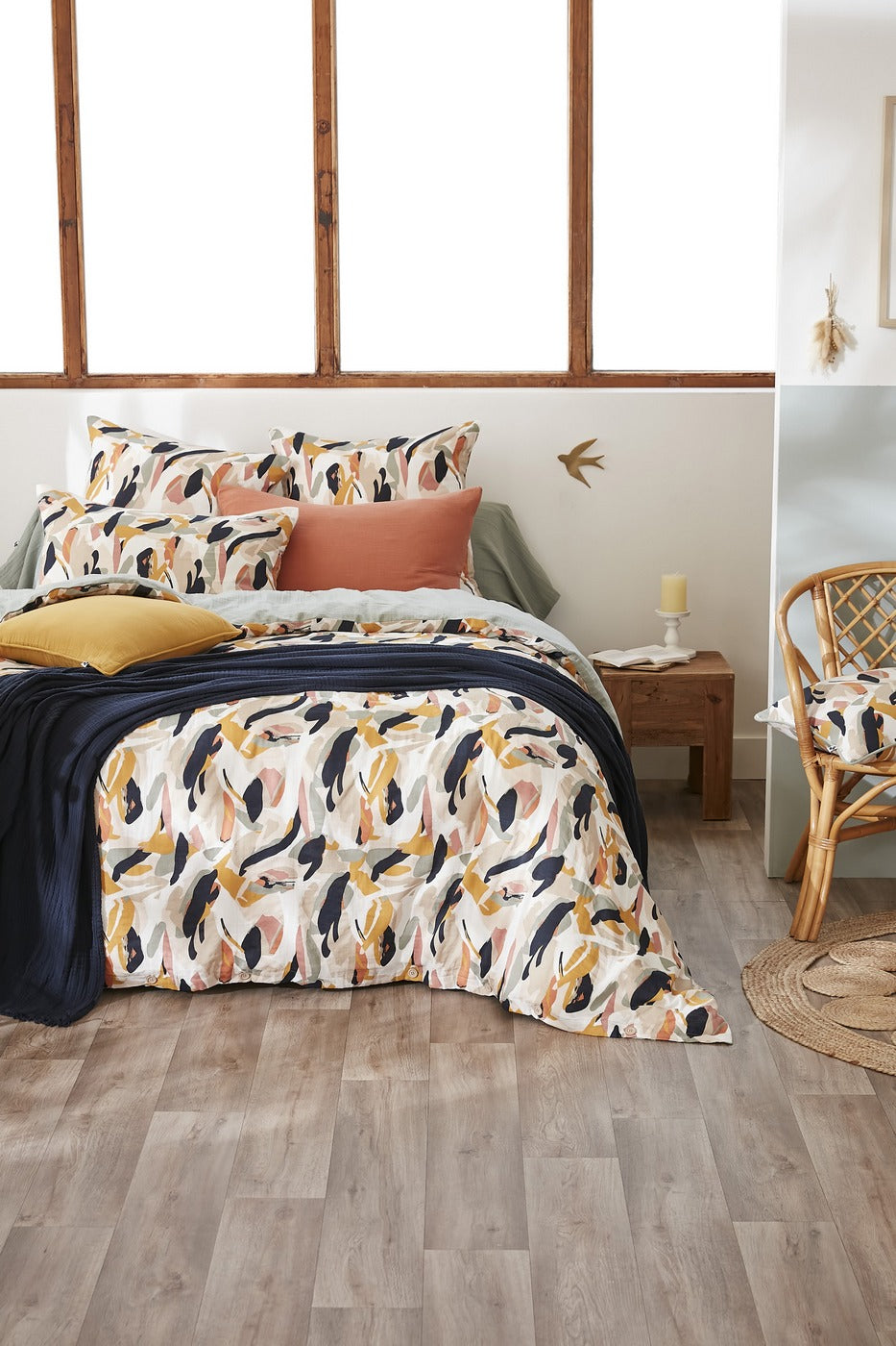 Julia - Reversible Duvet Cover - Printed Cotton Gauze - Eucalyptus