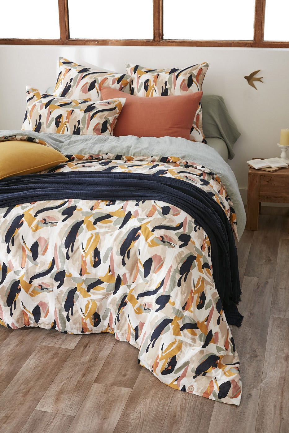 Julia - Reversible Duvet Cover - Printed Cotton Gauze - Eucalyptus