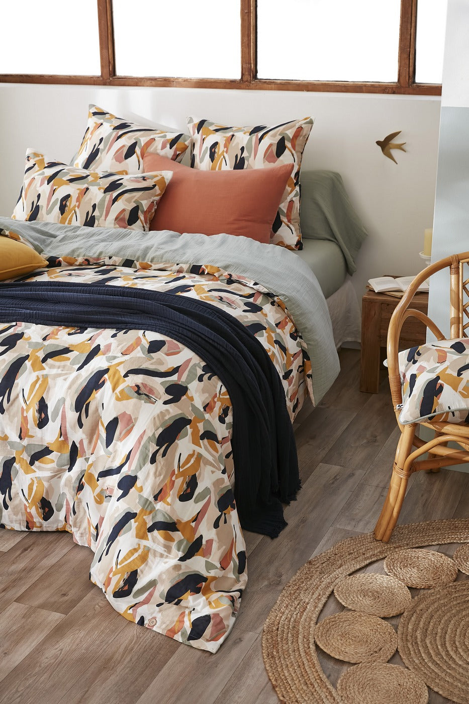 Julia - Reversible Duvet Cover - Printed Cotton Gauze - Eucalyptus