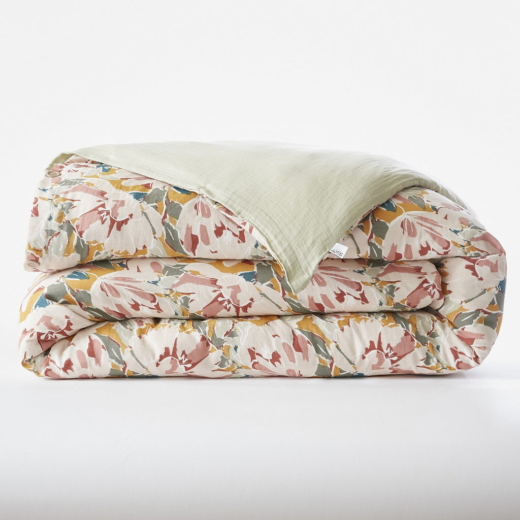 Reversible Duvet Cover - Printed Cotton Gauze - Clarence - Sea Green