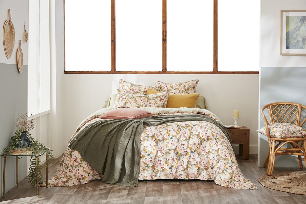 Reversible Duvet Cover - Printed Cotton Gauze - Clarence - Sea Green