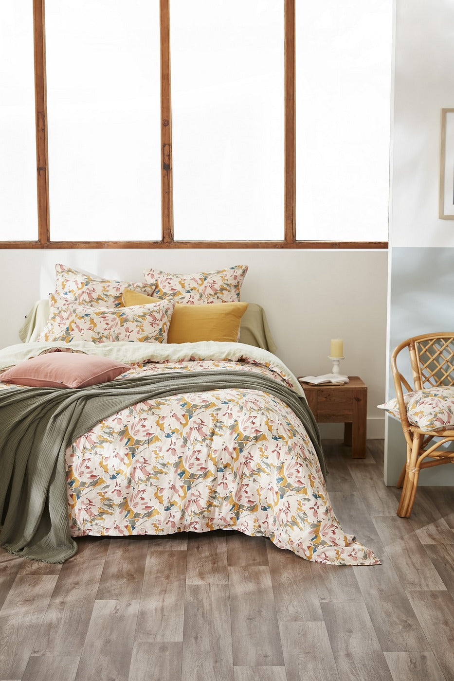 Reversible Duvet Cover - Printed Cotton Gauze - Clarence - Sea Green