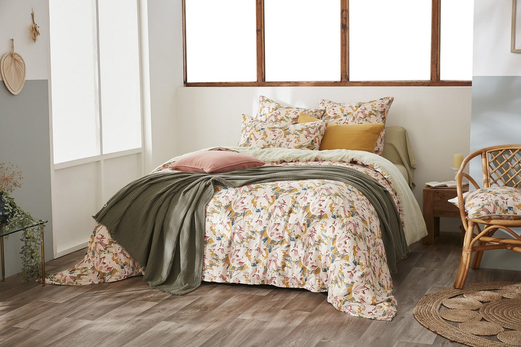 Reversible Duvet Cover - Printed Cotton Gauze - Clarence - Sea Green
