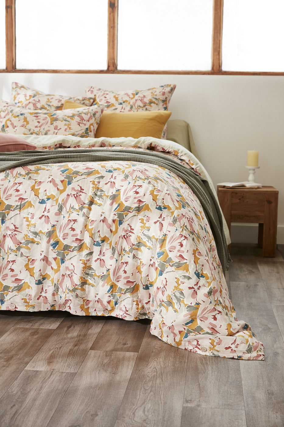 Reversible Duvet Cover - Printed Cotton Gauze - Clarence - Sea Green