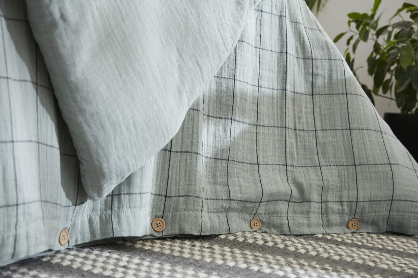 Gaïa Match - Funda nórdica reversible - Doble gasa de algodón tejido teñido - Eucalipto