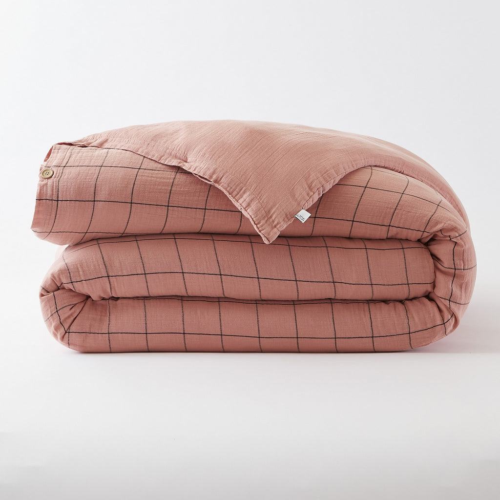 Funda nórdica reversible - Doble gasa de algodón tejido teñido - Gaïa Match - Rosa Melocotón