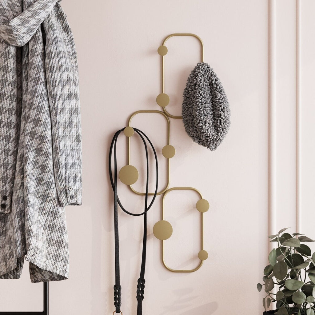 Lizzard - Wall-Mounted Coat Rack with 6 Hooks - Gold Metal
