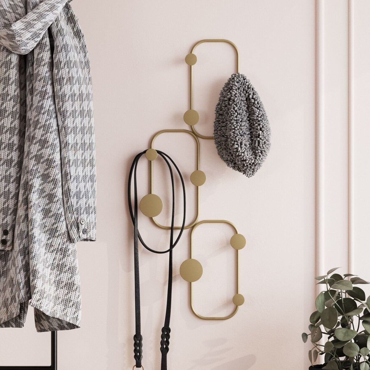 Lizzard - Wall-Mounted Coat Rack with 6 Hooks - Gold Metal
