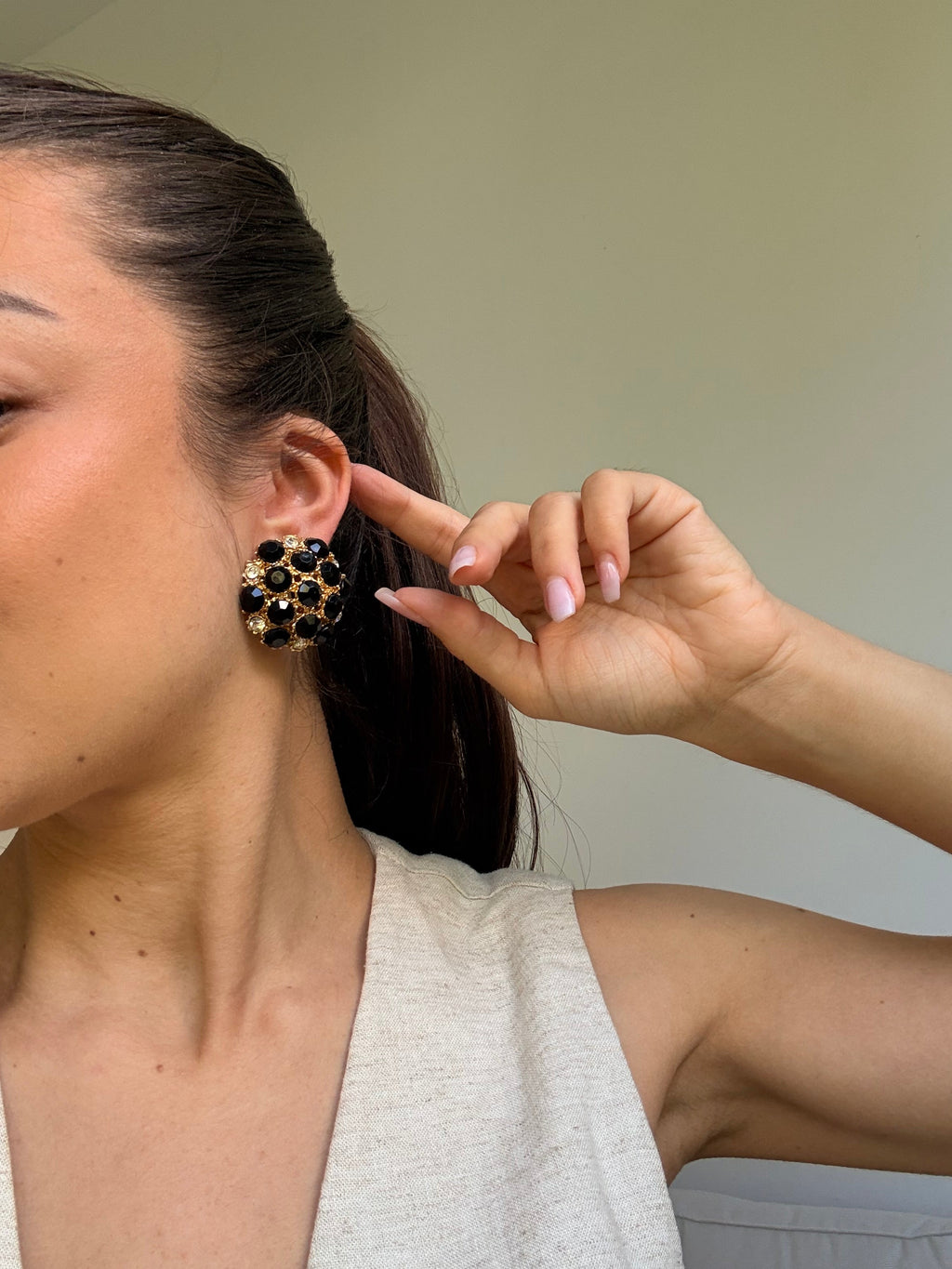 Boucles D’Oreilles Vintage - Pavées De Strass Noir