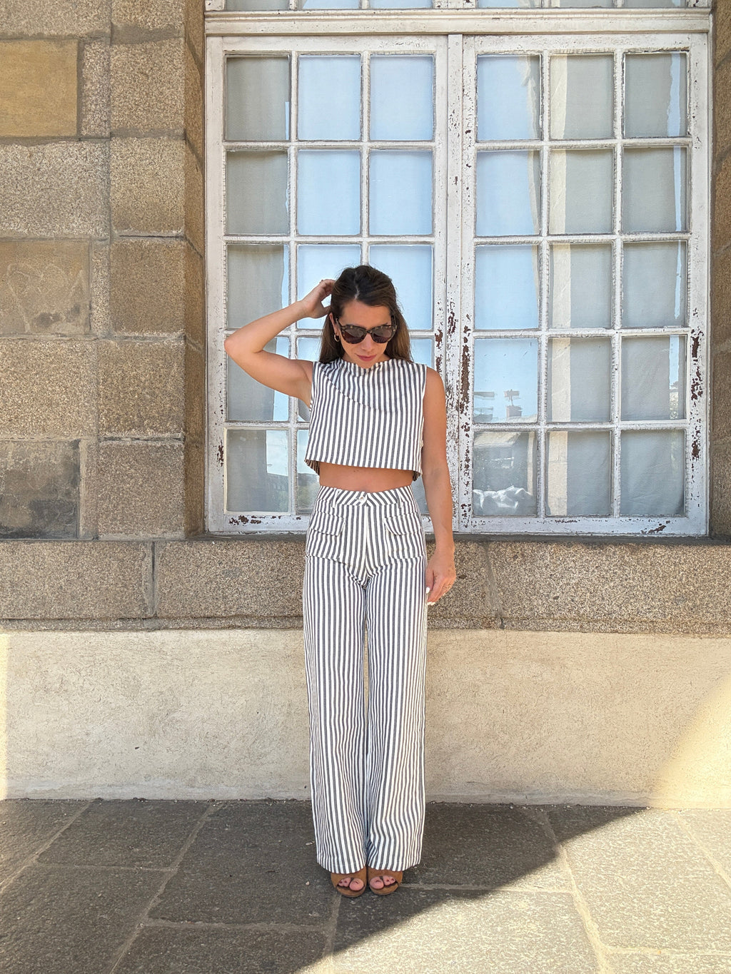 Pantalon Rayé Marin Bleu