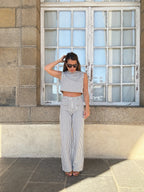 Pantalon Rayé Marin Bleu