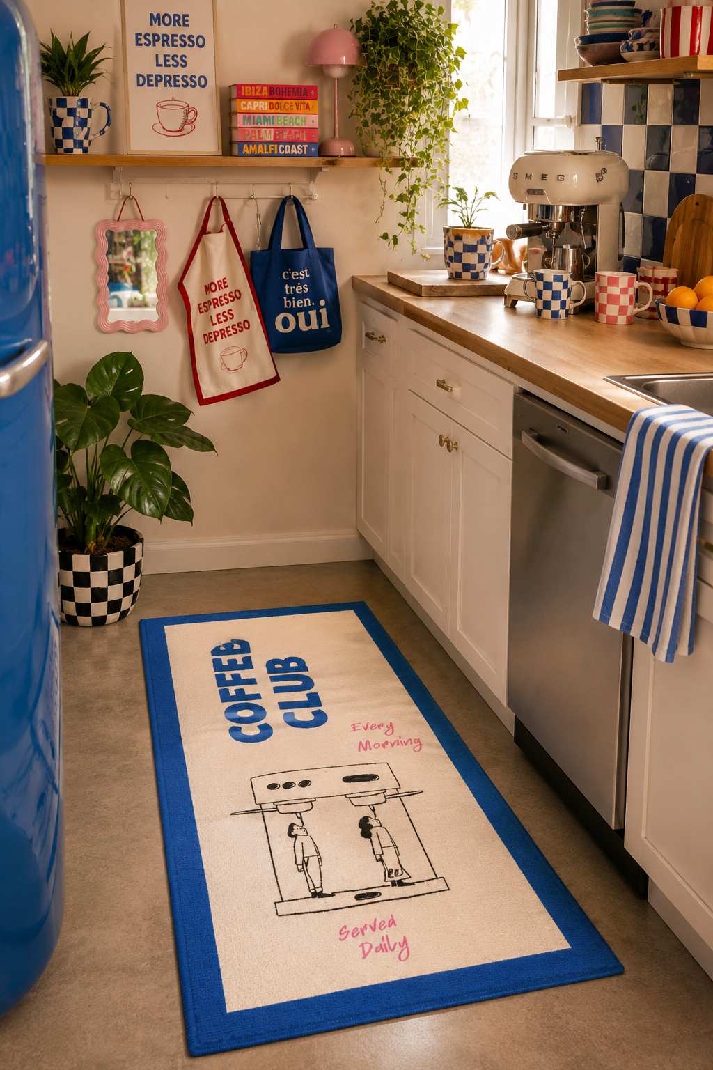 Alfombra de cocina "Coffee Club Blue"