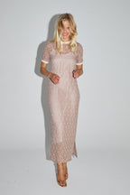 Vestido calado Annalisa Geo Knit Dorado Borgoña Hecho en Italia