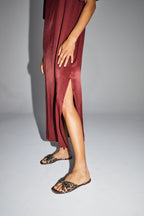 The Ruby Maxi Dress In Merlot Satin Viscose Made In Italy