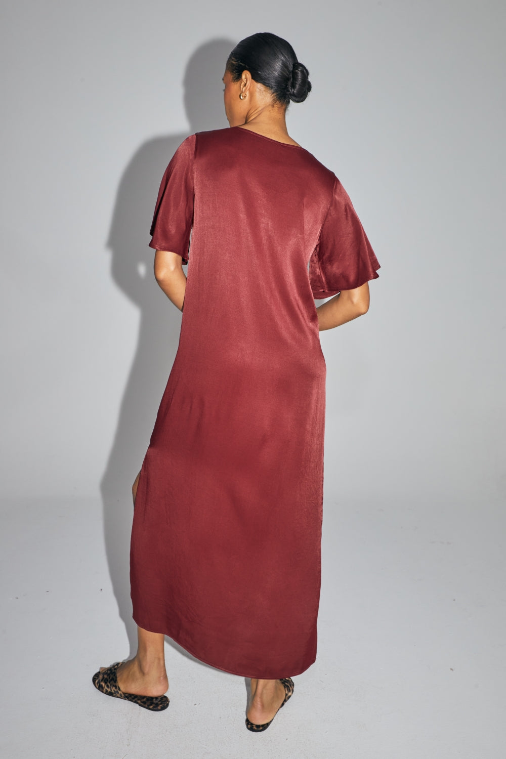 The Ruby Maxi Dress In Merlot Satin Viscose Made In Italy