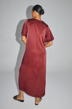 The Ruby Maxi Dress In Merlot Satin Viscose Made In Italy