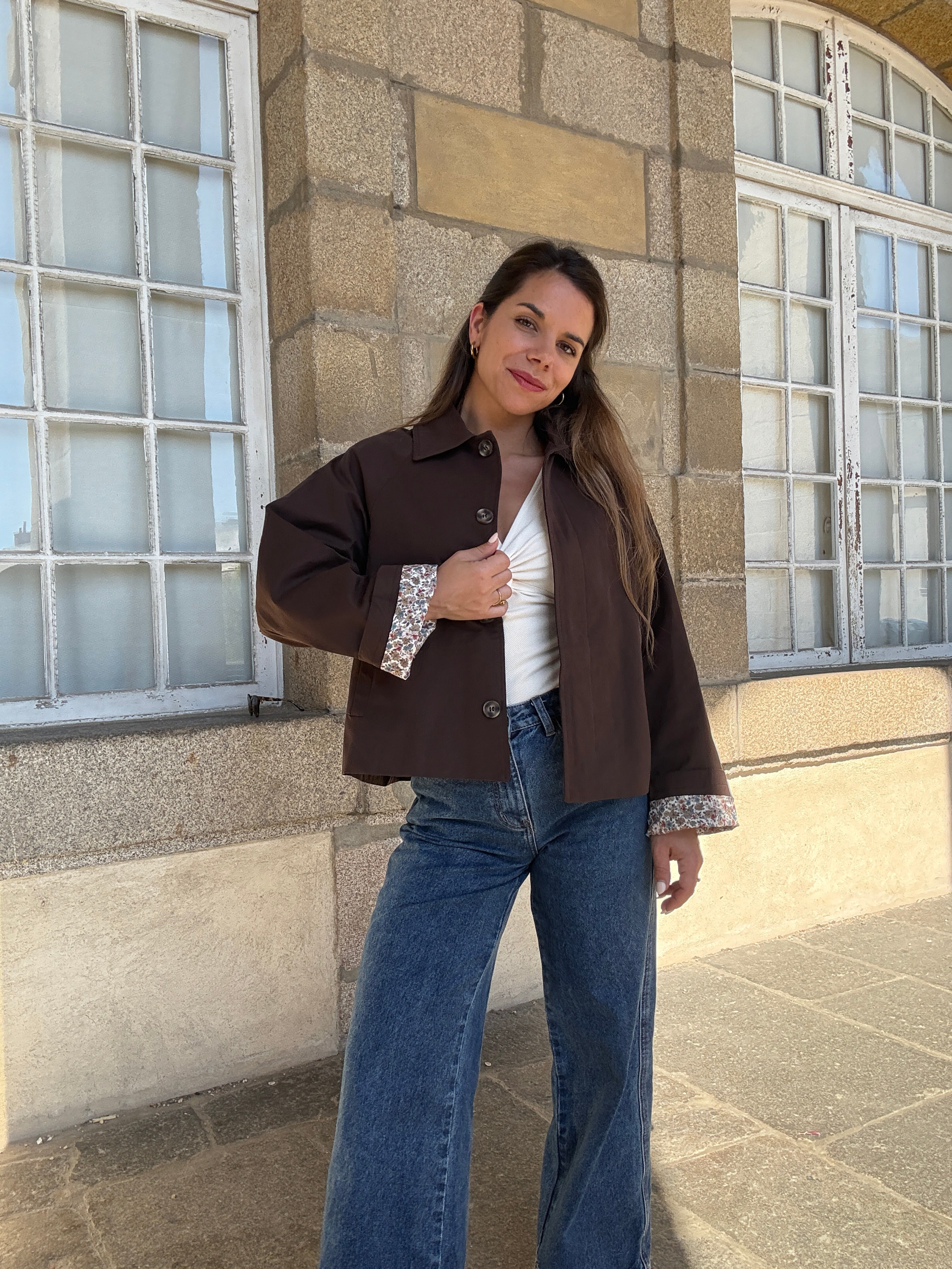 Edith brown Liberty print cotton trench jacket
