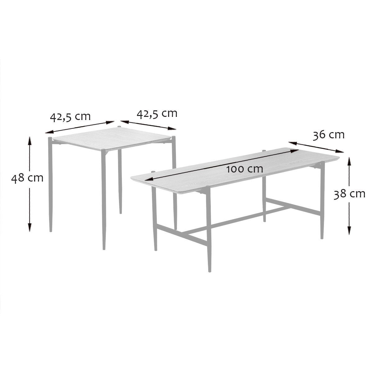 Jessie - Lot De 2 Tables Basses Gigognes - Chêne & Pieds Métal - Noir