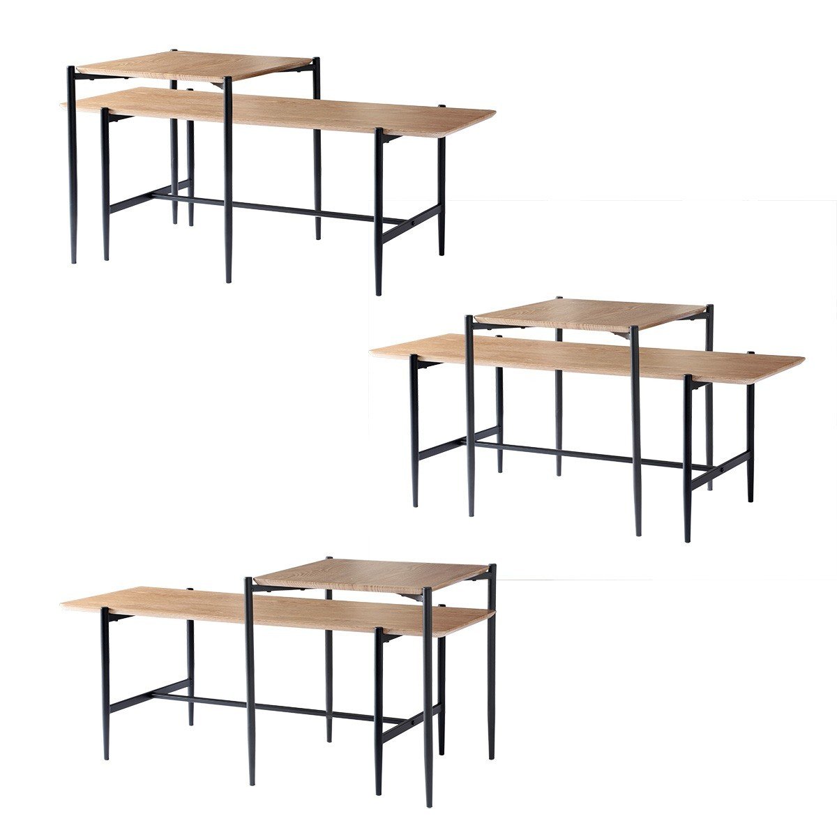 Jessie - Lot De 2 Tables Basses Gigognes - Chêne & Pieds Métal - Noir