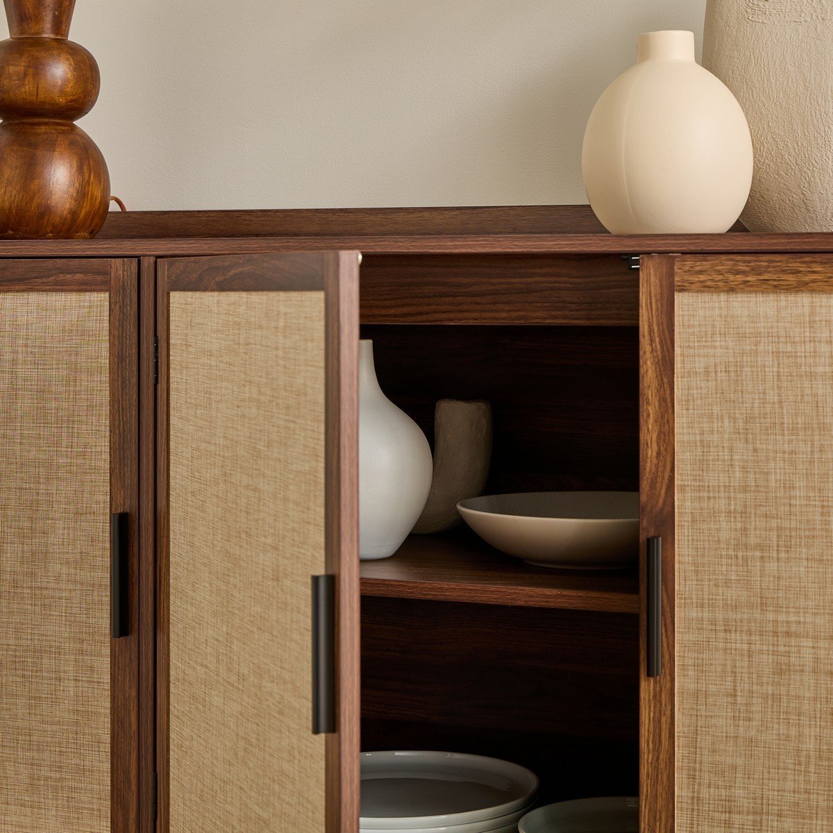 Jetson - Buffet 3 Portes - Tissu & Noyer