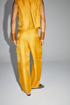 Pantalones Ryder De Lino Ocre Brillante Hecho En Italia
