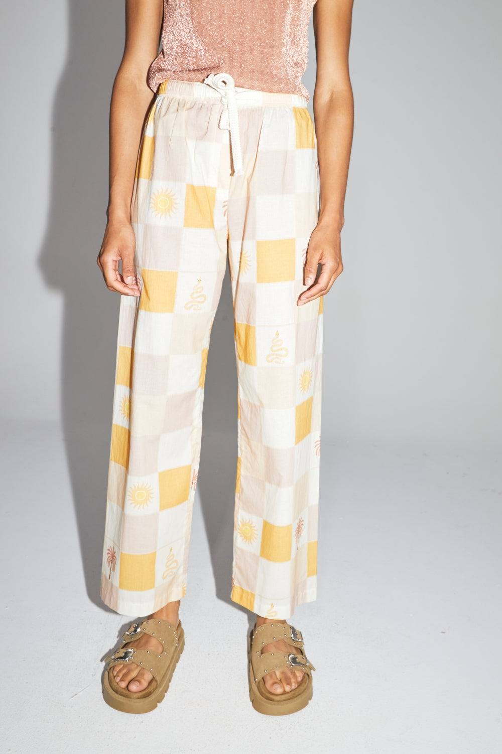 Pantalones Rami De Algodón Estampado Helios Hecho En Italia