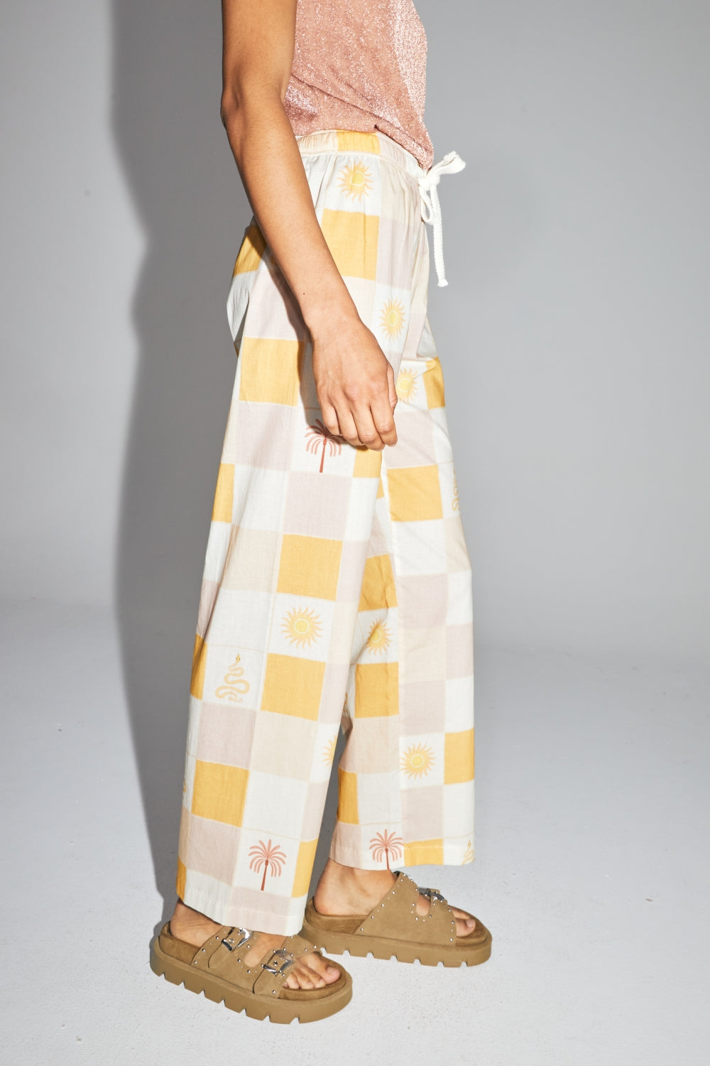 Pantalones Rami De Algodón Estampado Helios Hecho En Italia