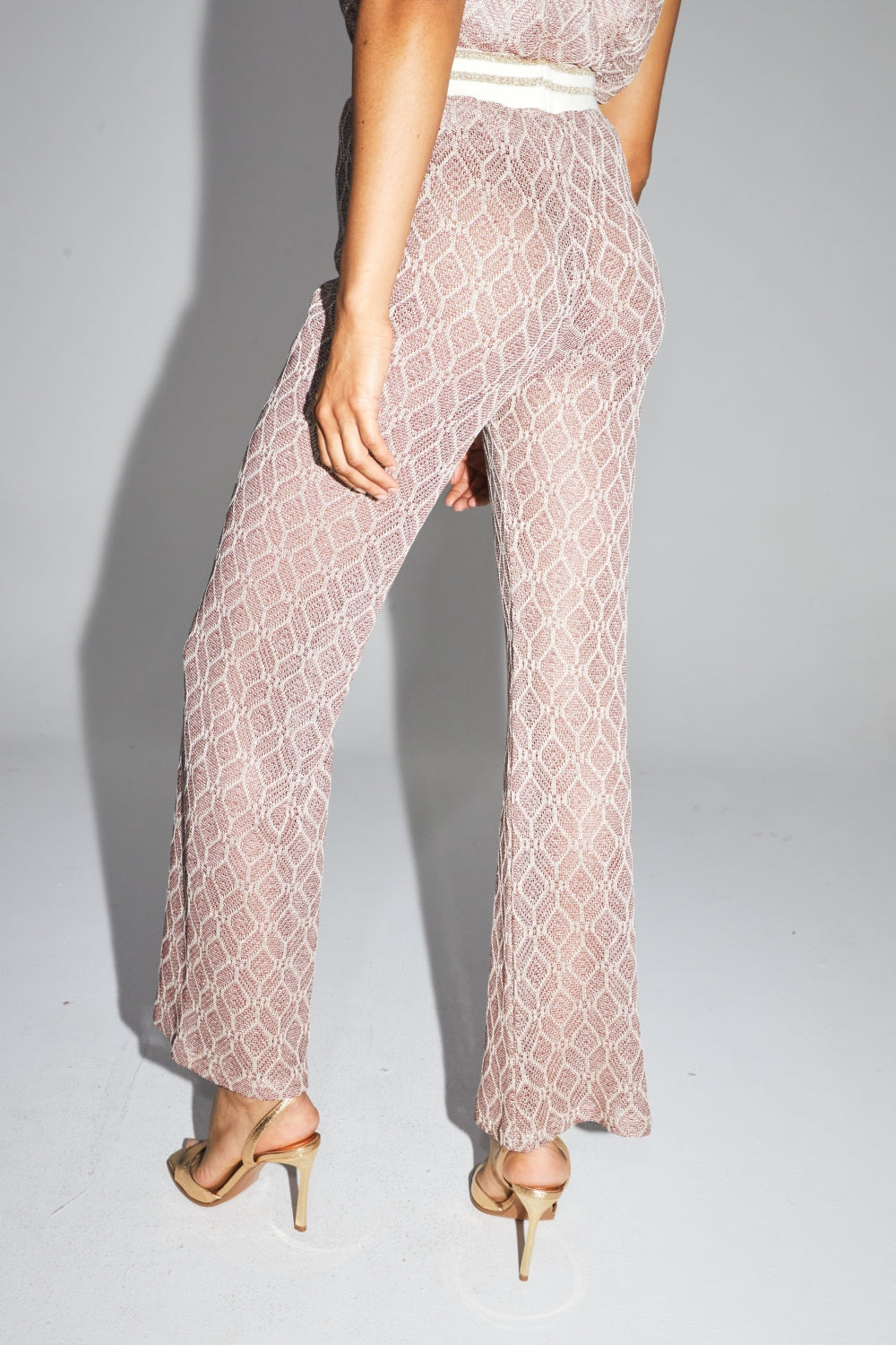 The Edwin Geo Knit Openwork Trousers Gold Burgundy Made In Italy