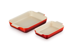 Set 2 Plats Rectangulaires Classique - Céramique - 25/32Cm - Cerise