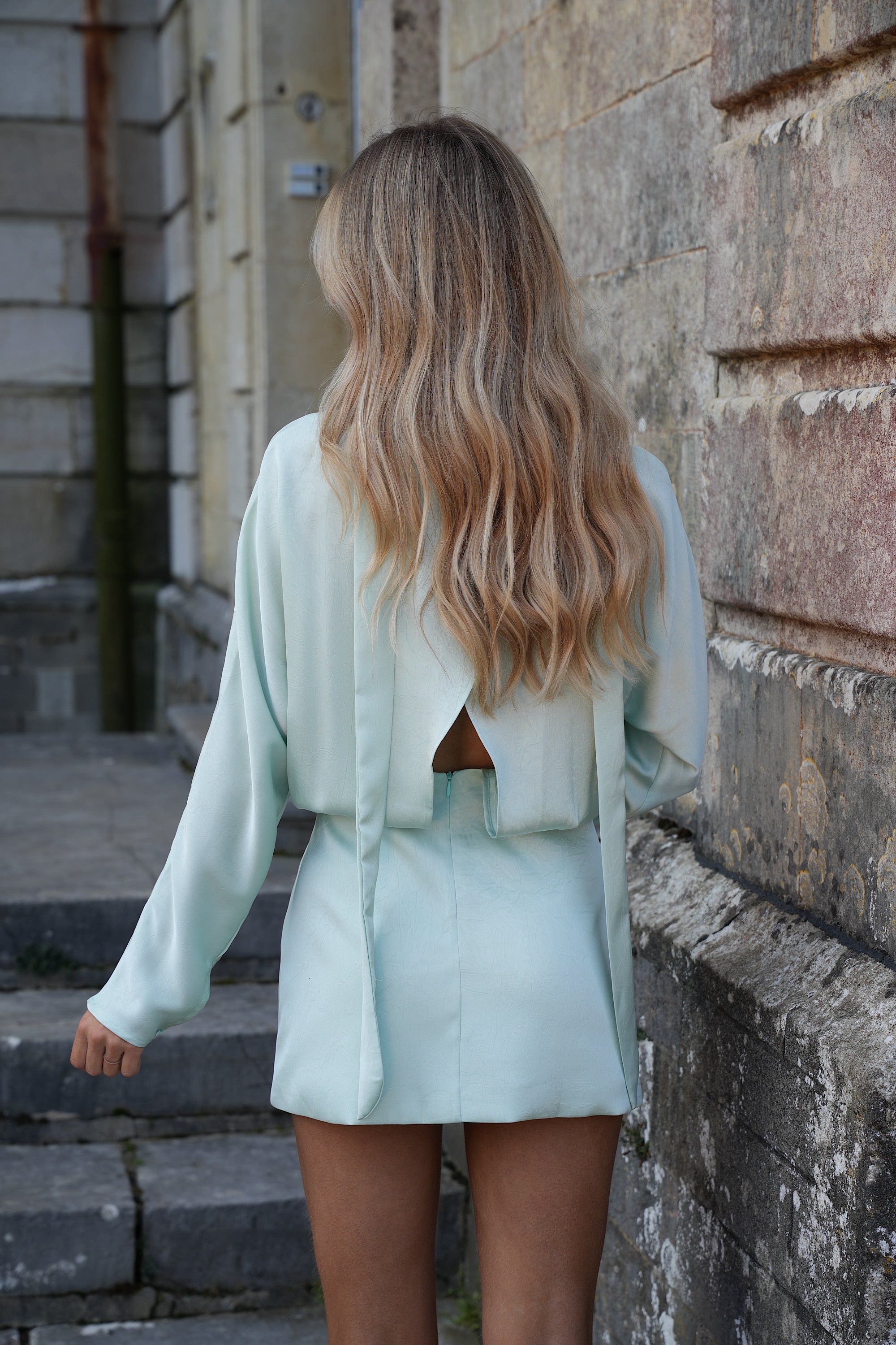 Robe Satinée Esther - Vert D’Eau