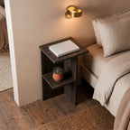 Leray - Square Bedside Table with Shelf - Walnut