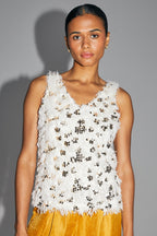 The Zelda Top With Gold Sequins And Feathers Made In Italy