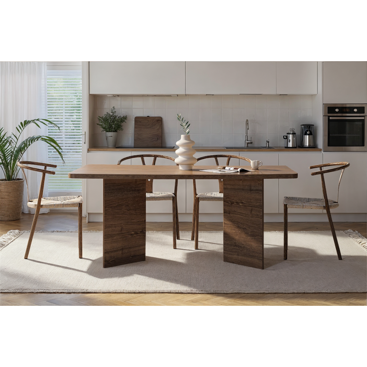 Loft - Table À Manger Avec Plateau Rectangulaire Et 2 Pieds - Noyer