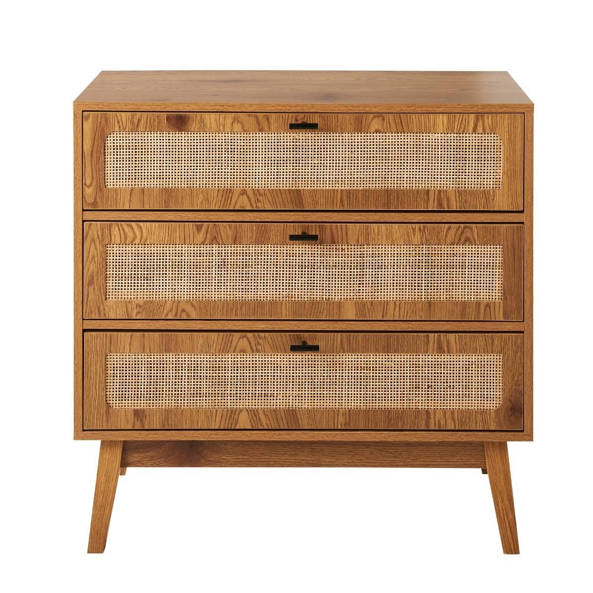 Alia - Commode 3 Tiroirs - Bois & Rotin