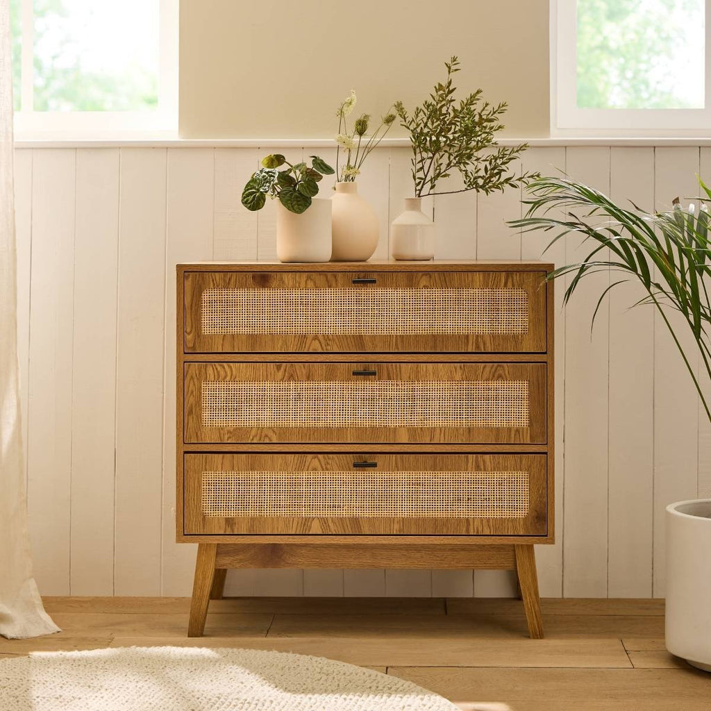 Alia - Commode 3 Tiroirs - Bois & Rotin