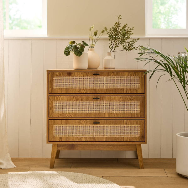 Alia - Commode 3 Tiroirs - Bois & Rotin
