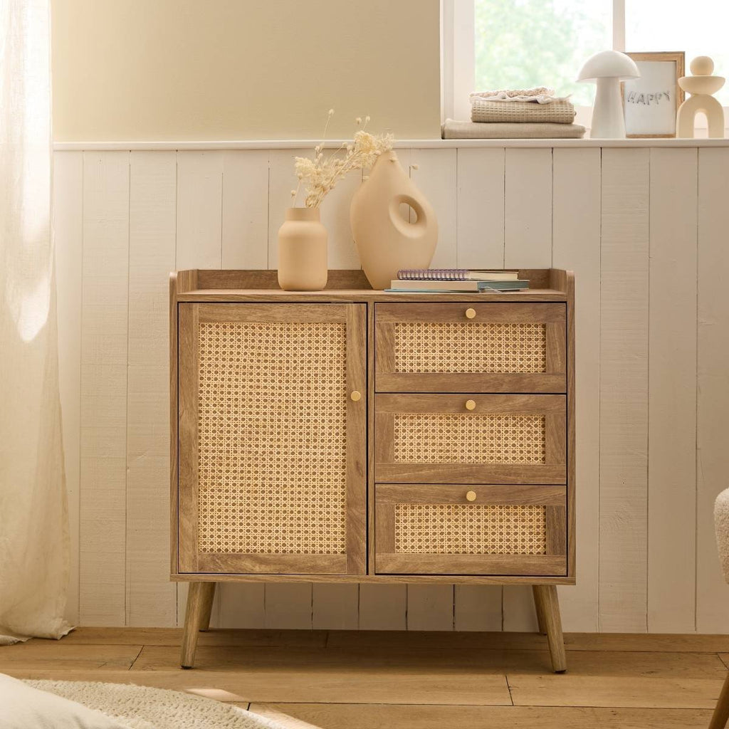 Palmo - Commode 3 Tiroirs / 1 Porte - Bois & Rotin