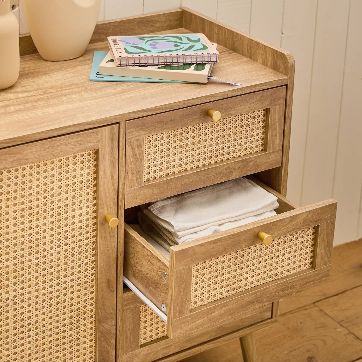 Palmo - Commode 3 Tiroirs / 1 Porte - Bois & Rotin