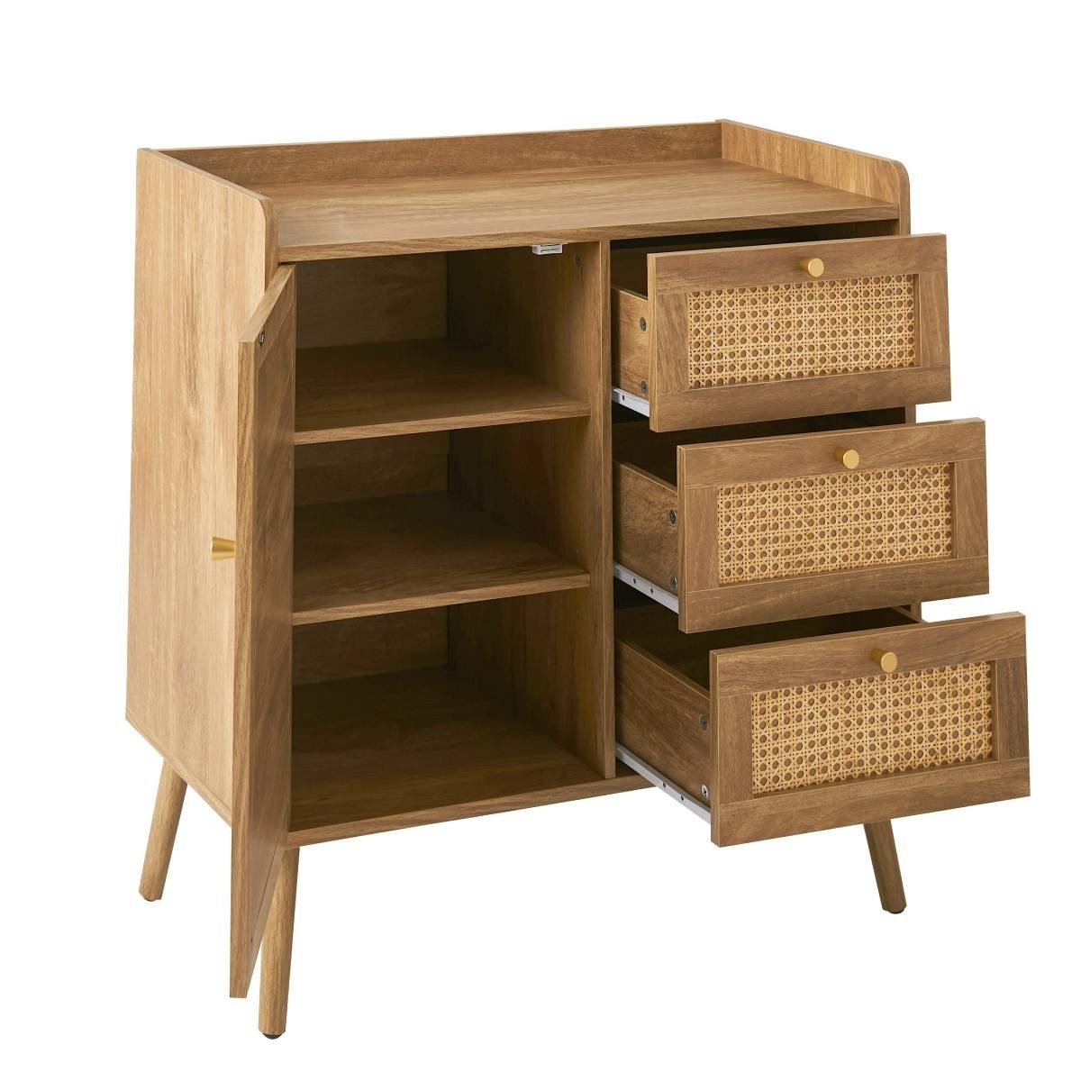Palmo - Commode 3 Tiroirs / 1 Porte - Bois & Rotin