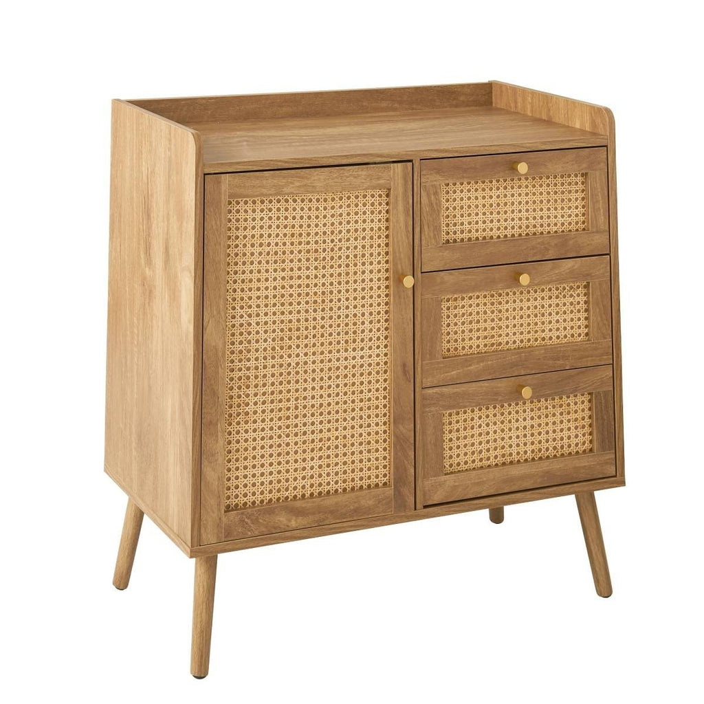Palmo - Commode 3 Tiroirs / 1 Porte - Bois & Rotin