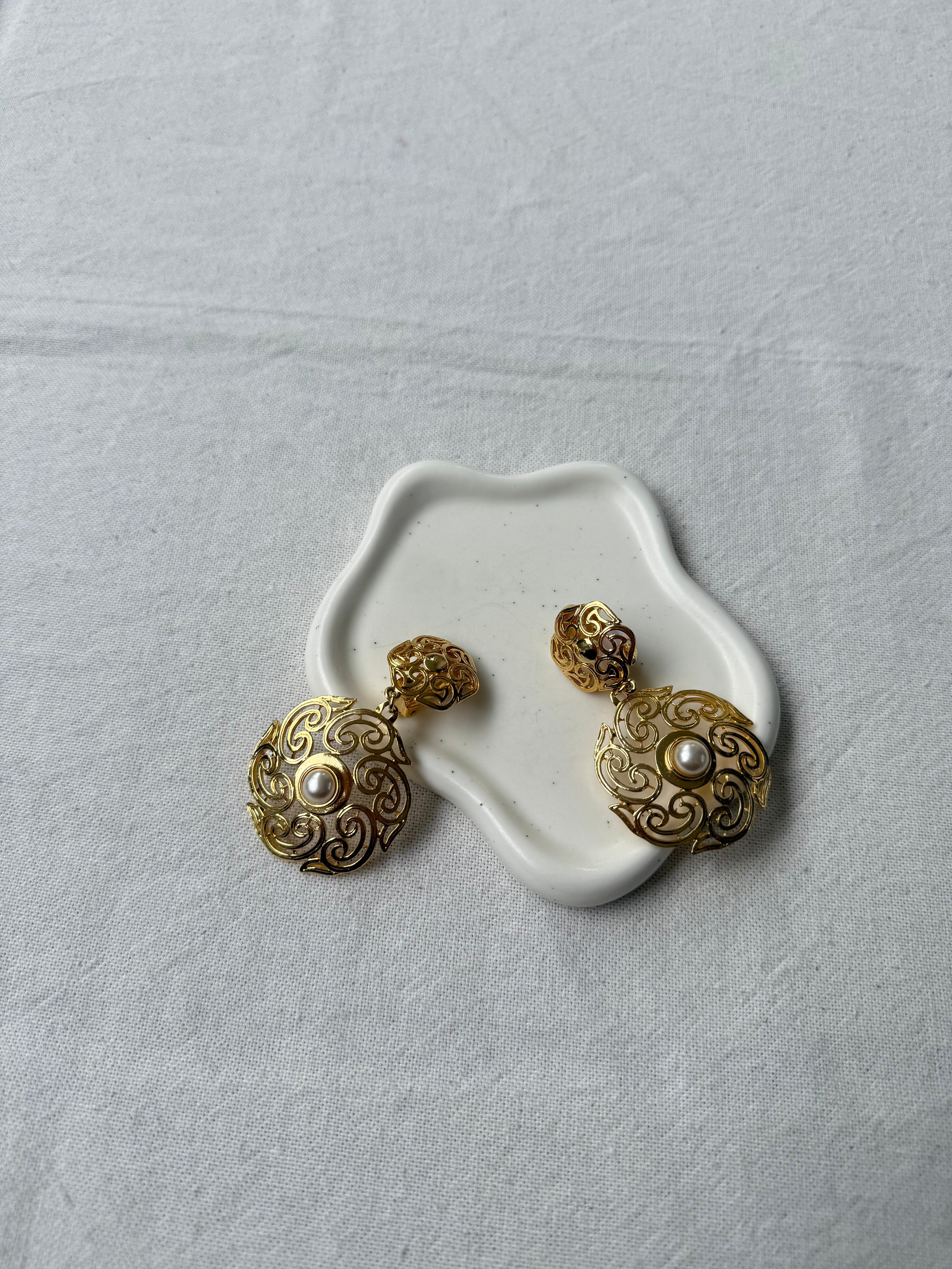 Vintage Earrings - Arabesque And Pearl Pendants