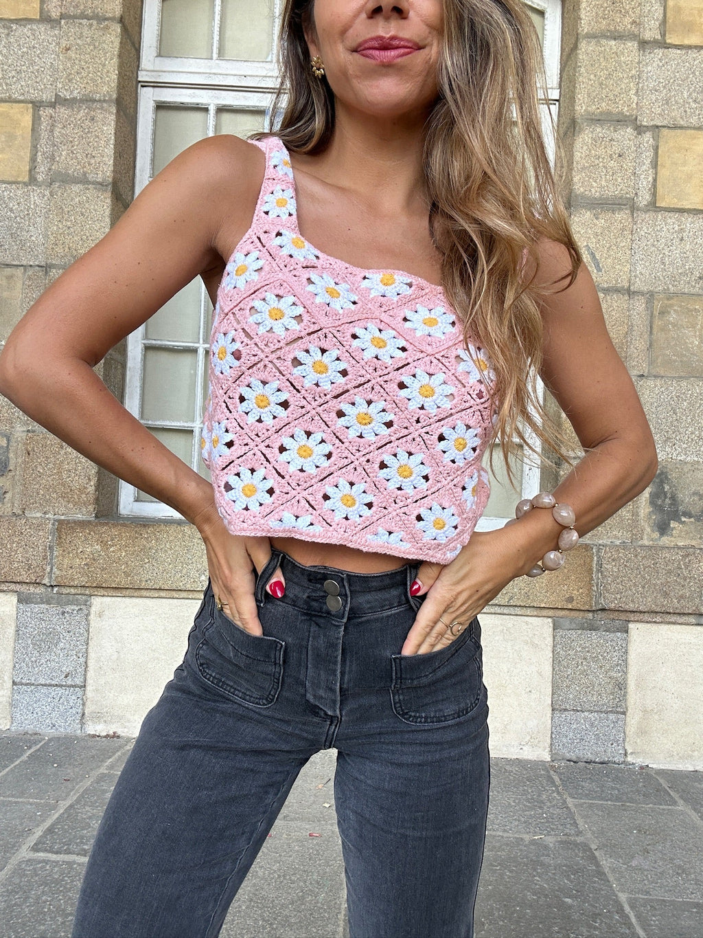 Pink Daisy Crochet Top