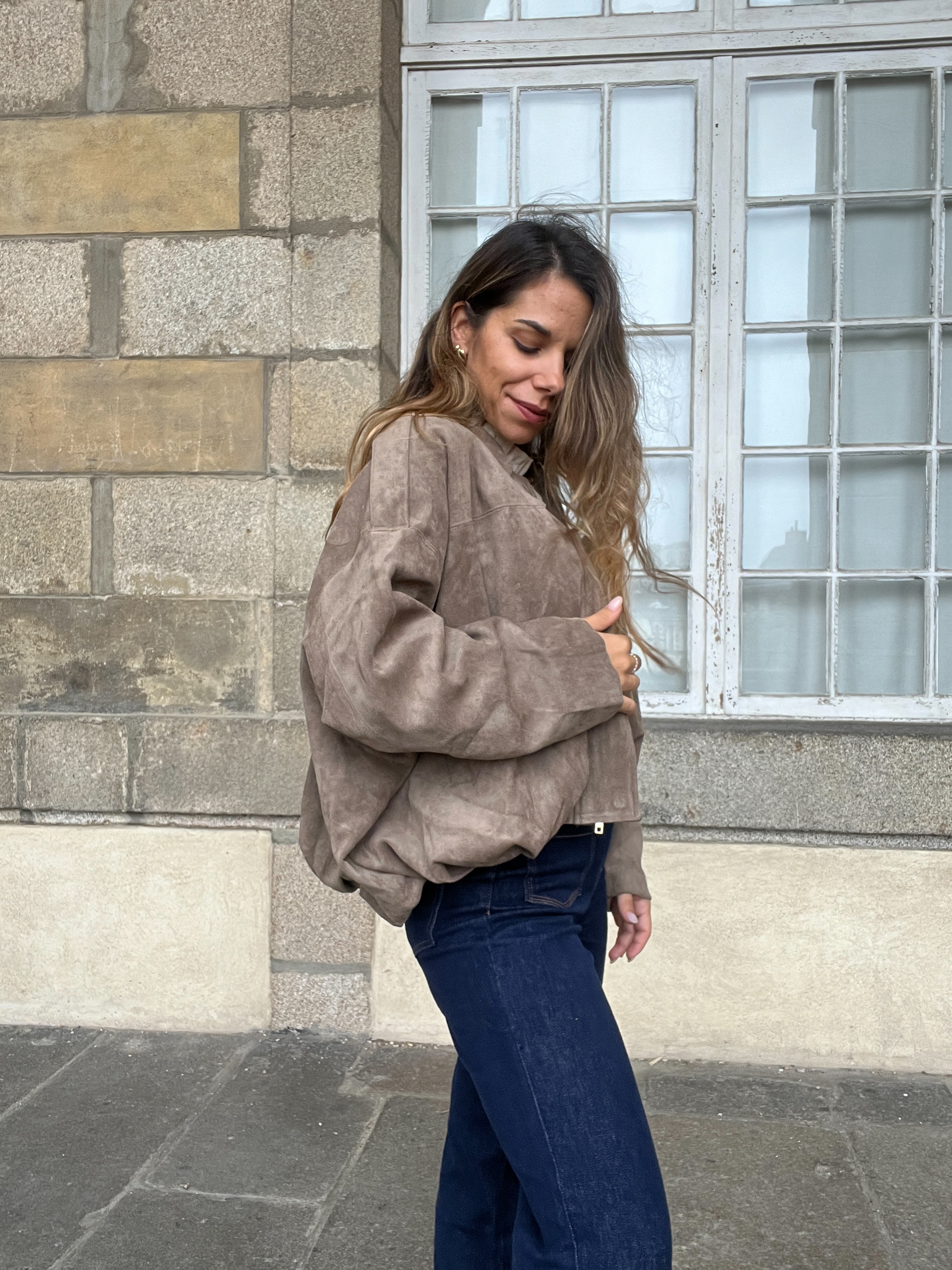 Chaqueta efecto ante color topo Léonie