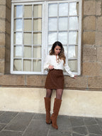 Falda Lou Efecto Lana Chocolate