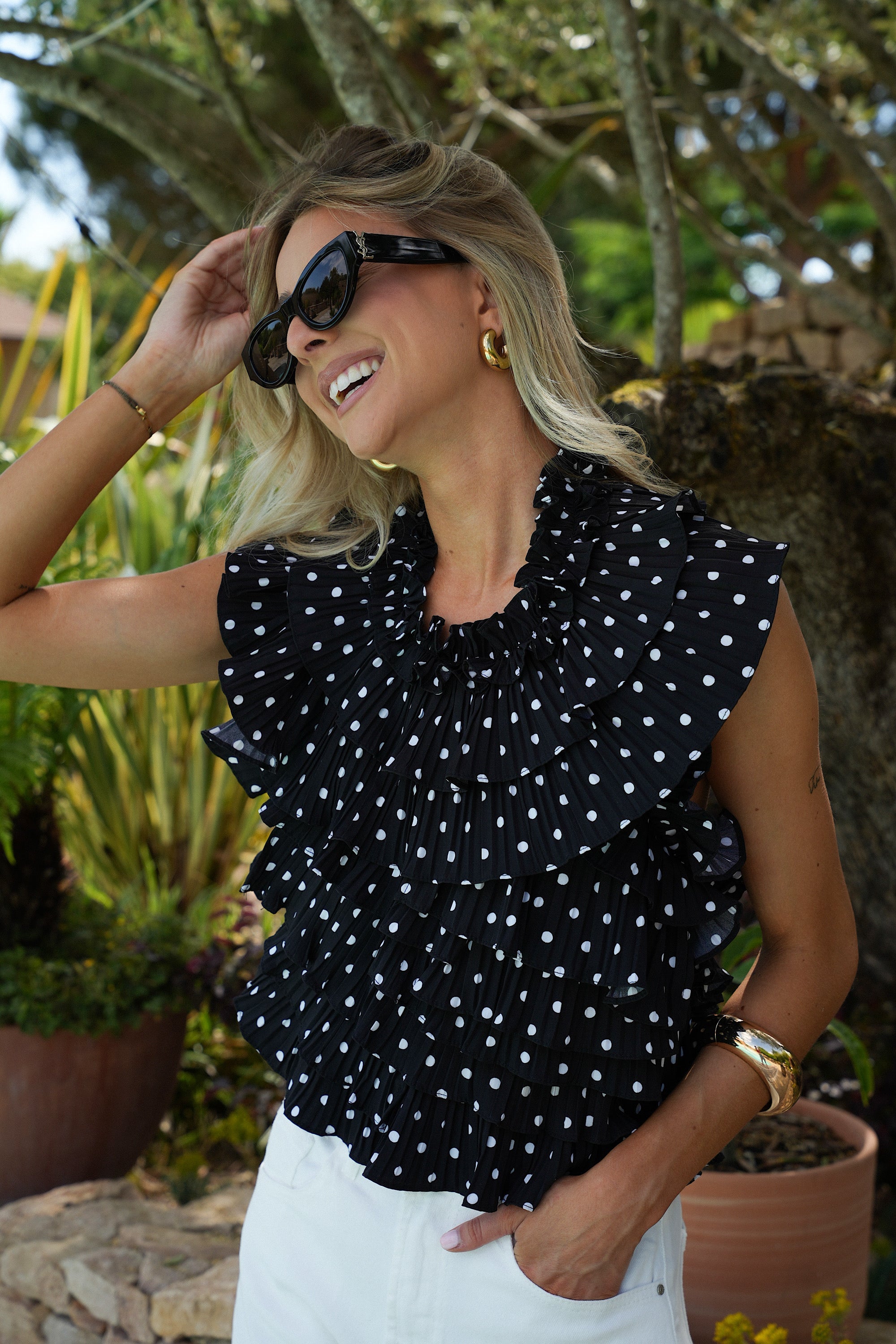 Jade Polka Dot Blouse - Black