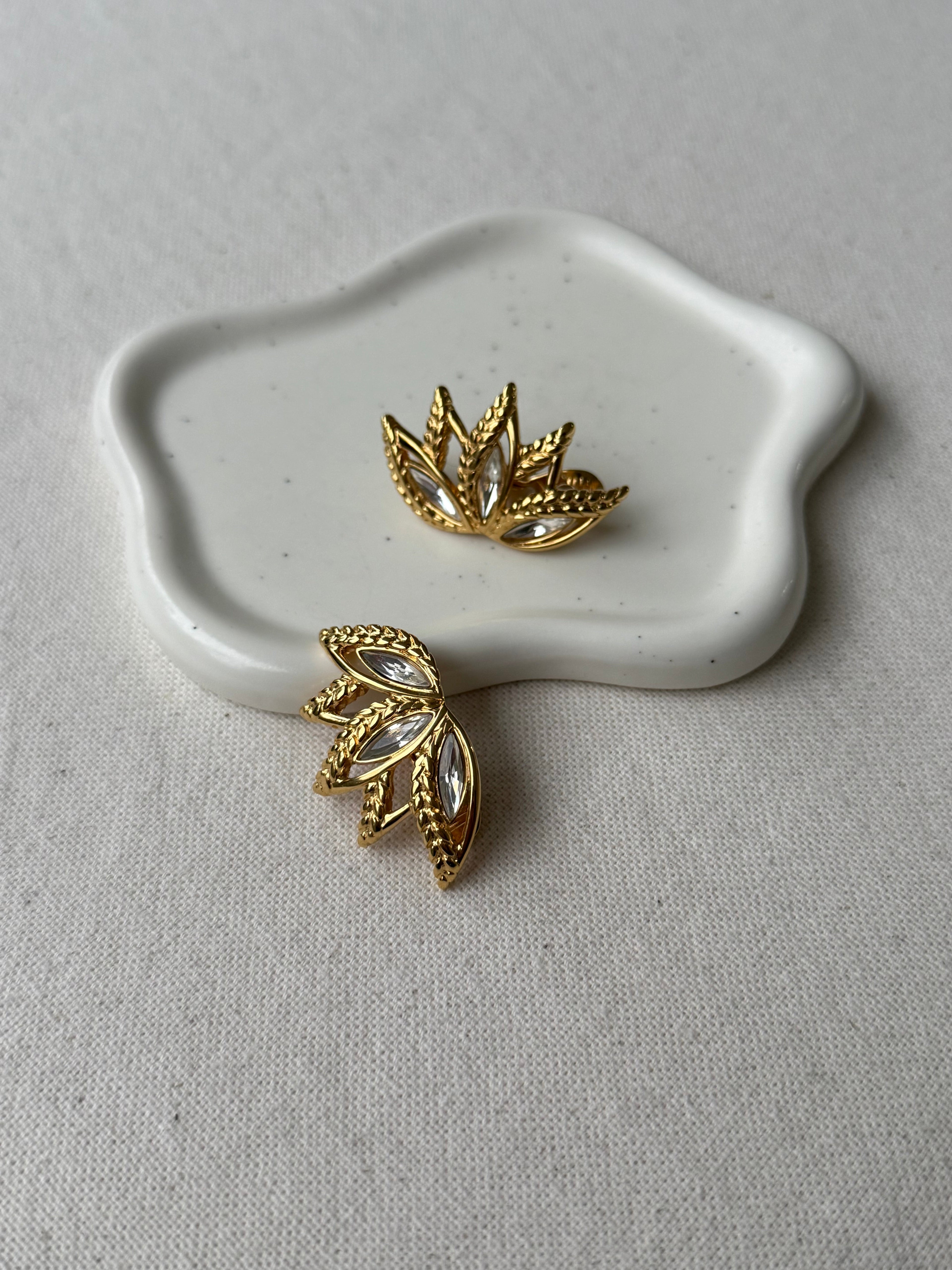 Pendientes Monet Vintage - Hojas Doradas Y Strass De Cristal