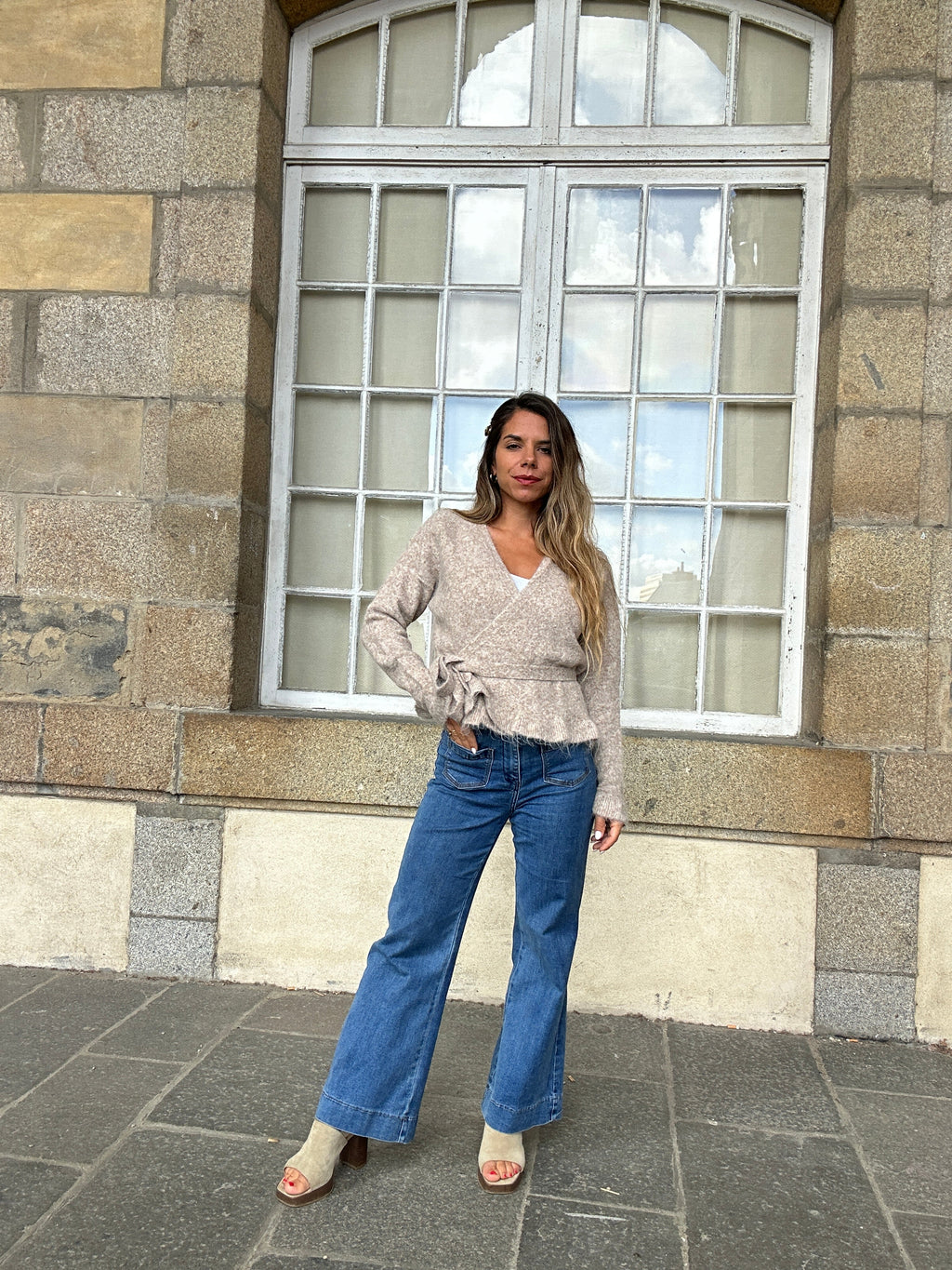 Cardigan à noeud Helena taupe