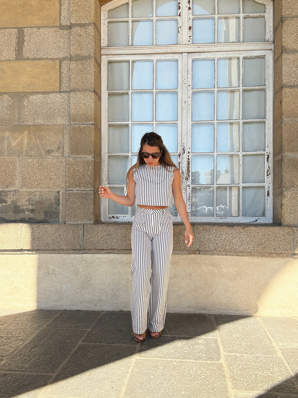 Pantalon Rayé Marin Bleu