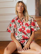 Playsuit in Rosa & Rote Blumen Laga